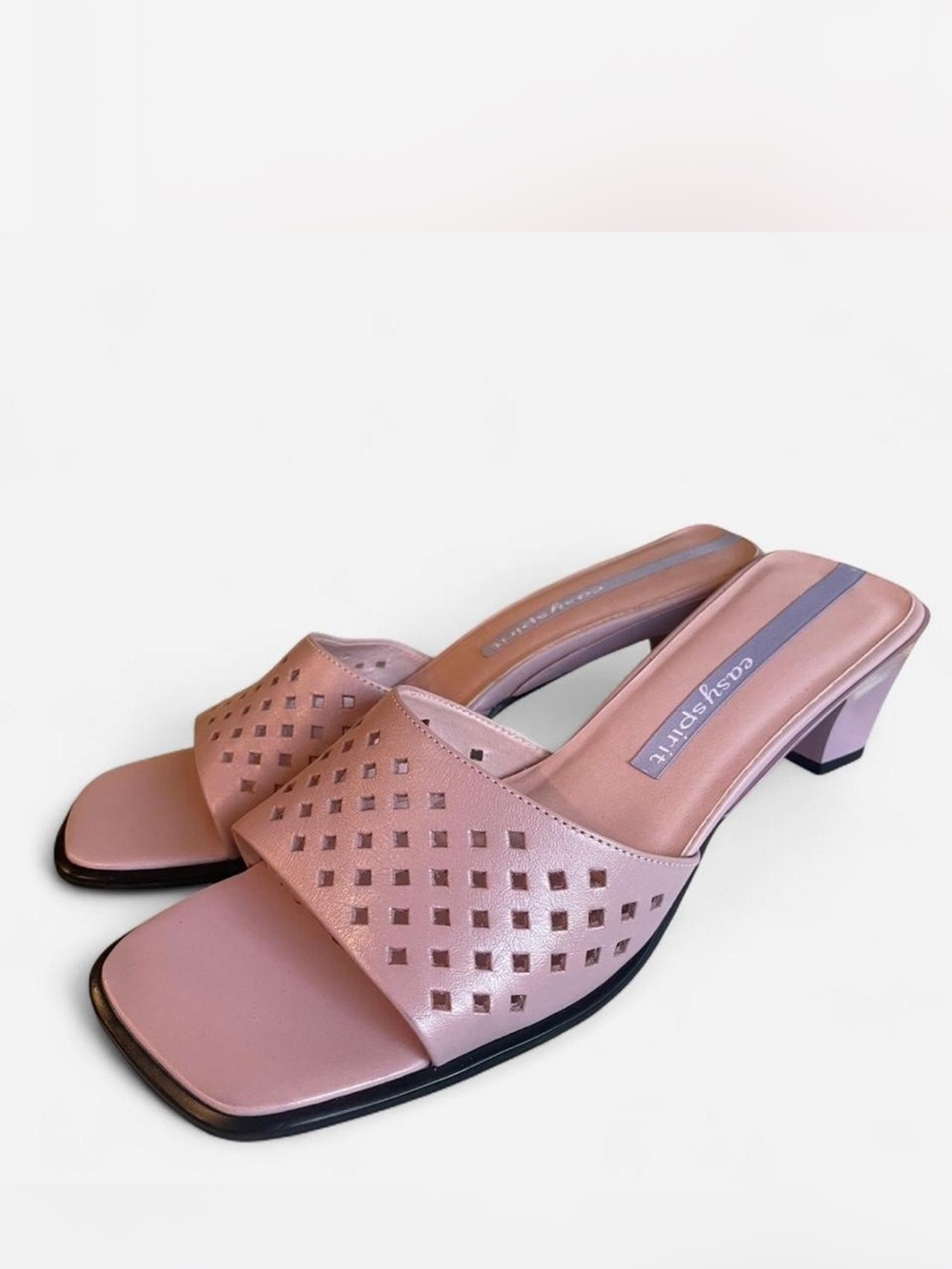 Vintage Easy Spirit Pink Perforated Block Heel Mules